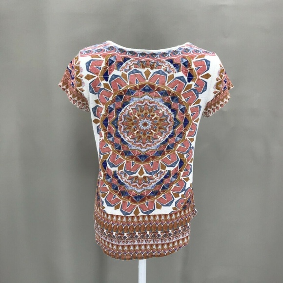 Lucky Brand Geometric Print Short Sleeve Top Sz M - Picture 4 of 6